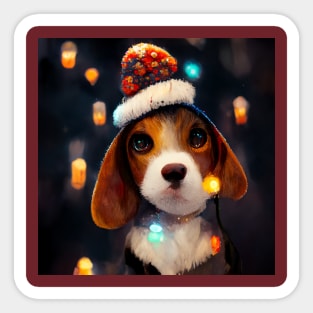 Christmas Beagle - Cute Dog On a Winter Christmas Day Sticker